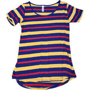LuLaRoe XS Striped Tunic Tee Women’s Rainbow Scoop Neck Stretch Shirt Top